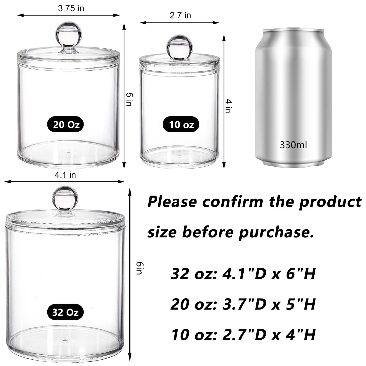 5PCS Acrylic Cotton Pad Holder with Lid 8/18/28 Oz
