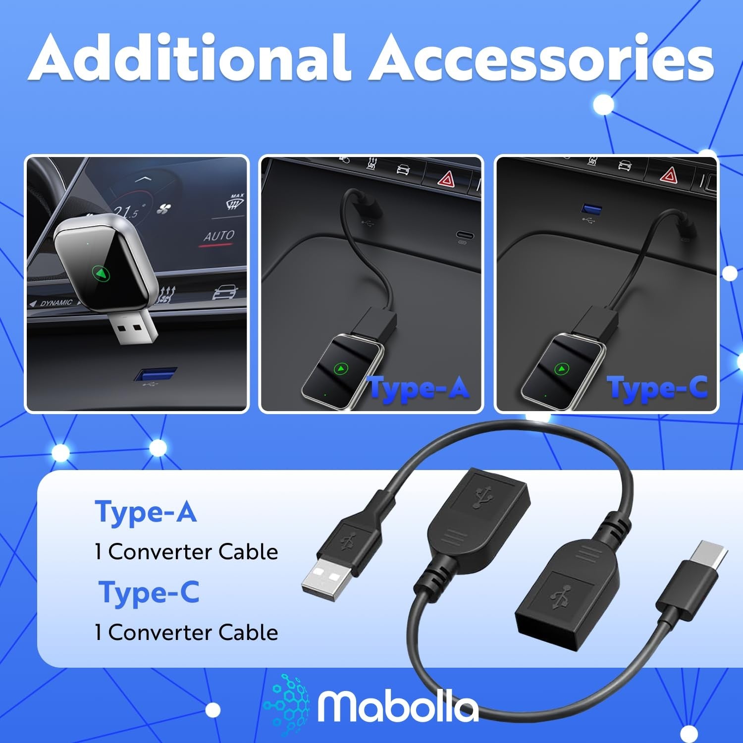 Wireless CarPlay & Android Auto Adapter Plug and Play USB