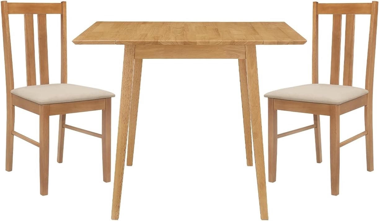 Light Oak Drop Leaf Dining Set – Wooden Dinner Table with 2 Chairs