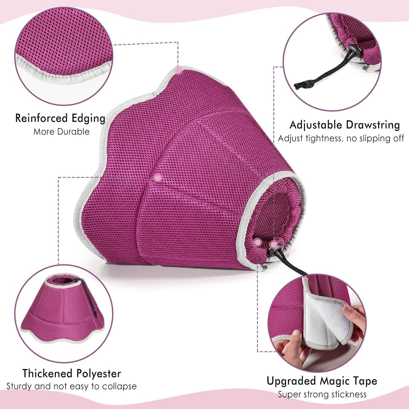 Dog Recovery Collar E-Collar Breathable Surgery Protective Cone – Magenta L