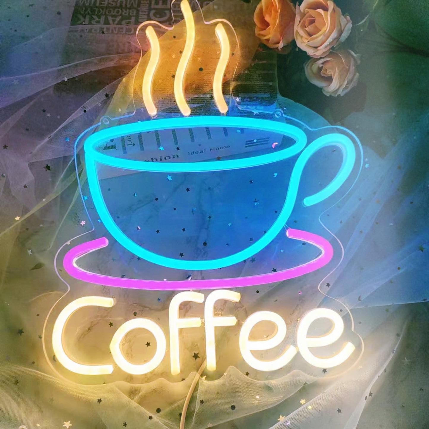 LED Coffee Cup Neon Sign 5V USB Powered Acrylic Neon Lights Dimmable Switch