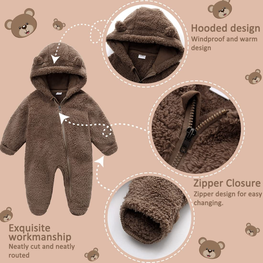 Fairy Baby Baby Snowsuit, Newborn Infant Baby Hooded Romper Fleece Snowsuit
