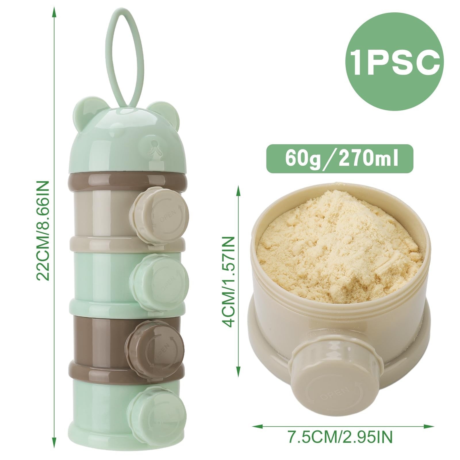Portable Baby Milk Powder Dispenser with 4 Layers Twist-Lock Compartments 270ml