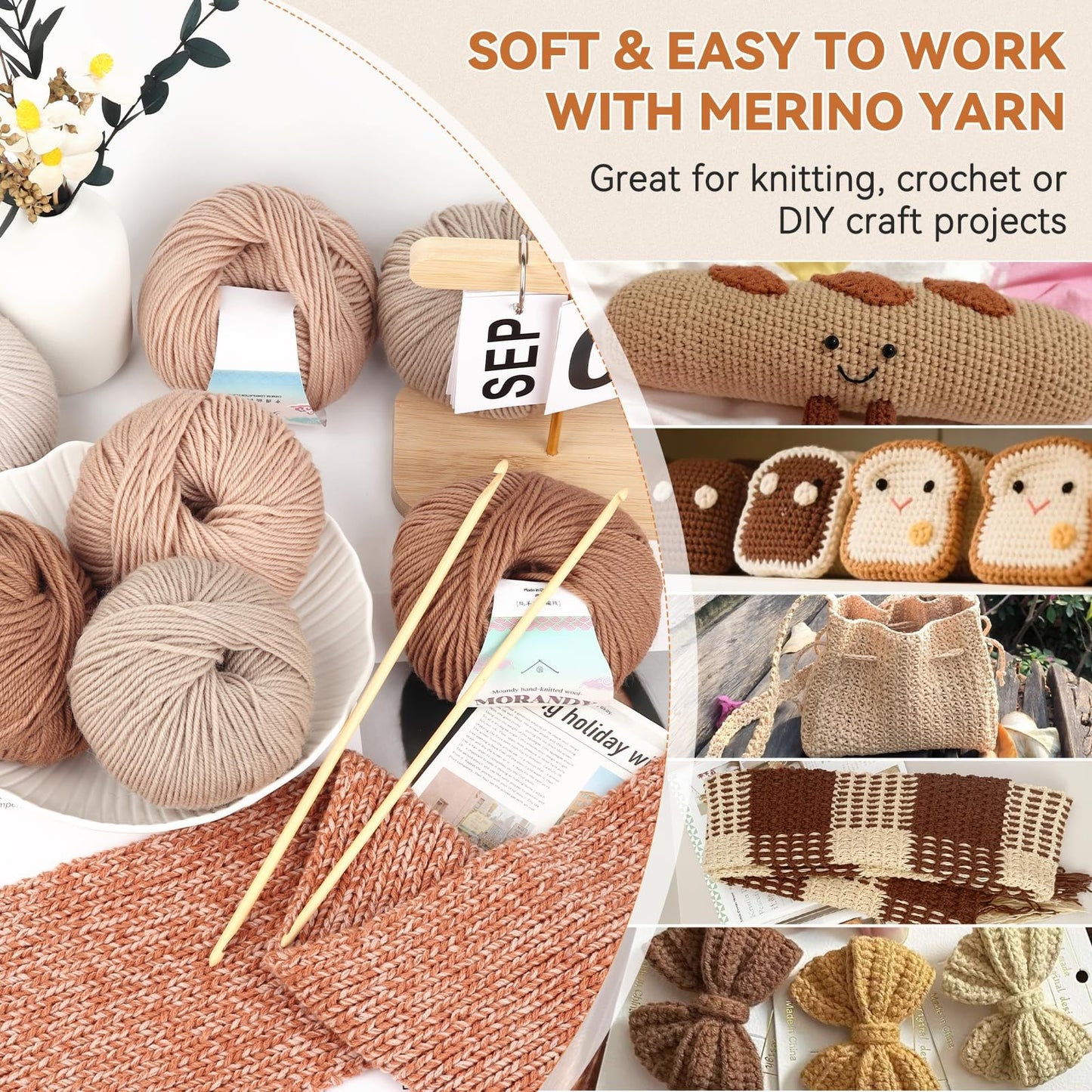 Knitting Yarn 12 Pack Double Acrylic Wool 50g – Camel Shades