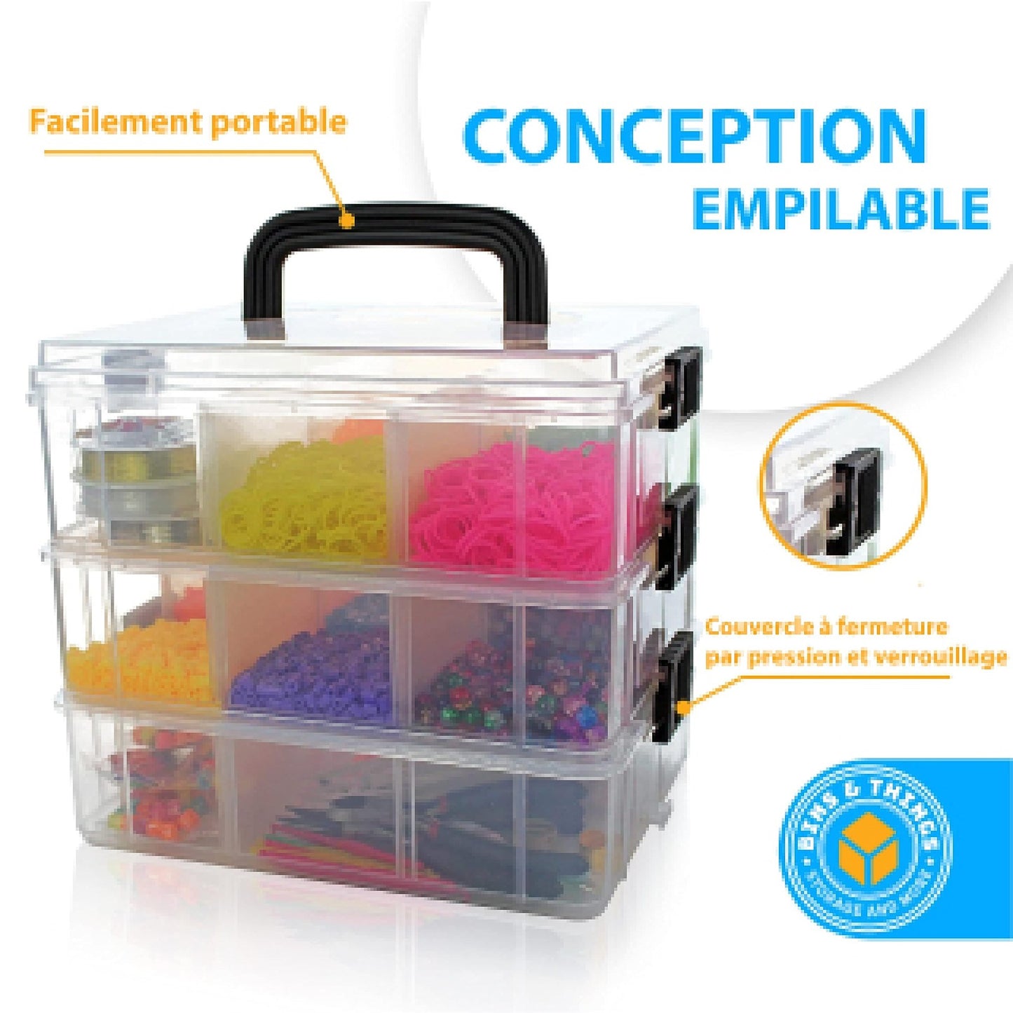 Bins & Things Stackable Storage Container with 18 Adjustable Compartments