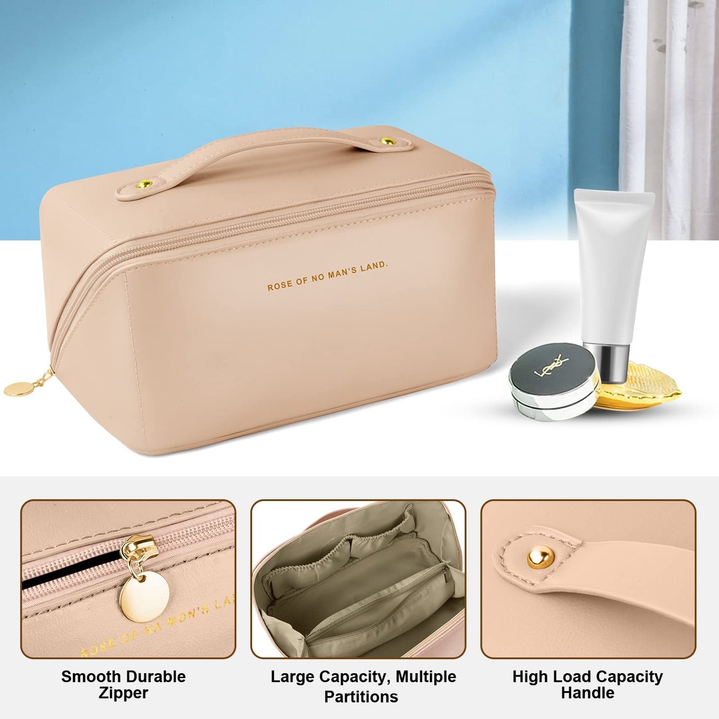 Aucuu Premium PU Cosmetic Bag Travel Bag, Large Capacity Waterproof Zipper bag