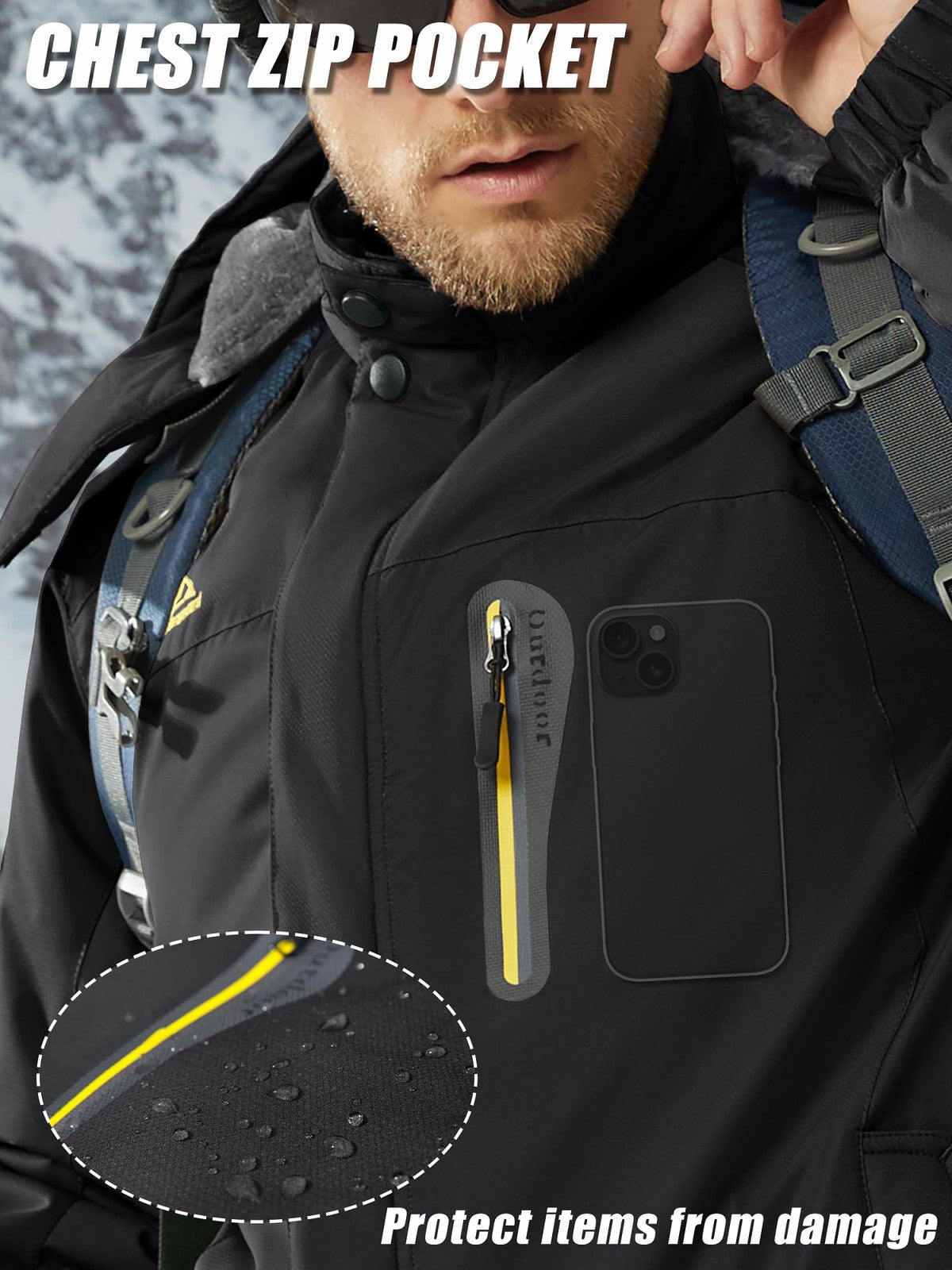 Mens Winter Waterproof Ski Jacket Warm Softshell Snowboarding Coat – Black 2XL