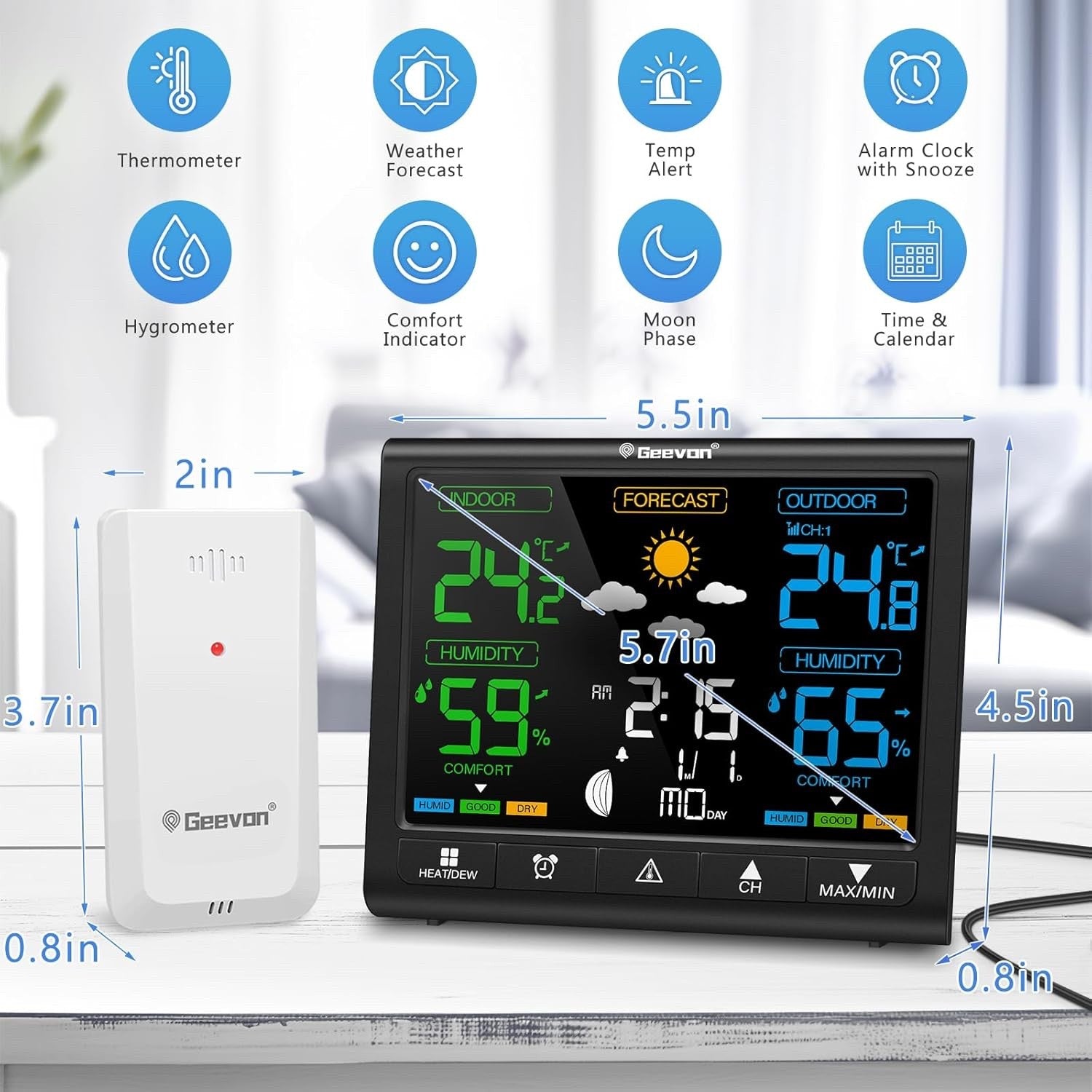 Wireless Weather Station Indoor Outdoor Digital Thermometer Weather Clock Sensor