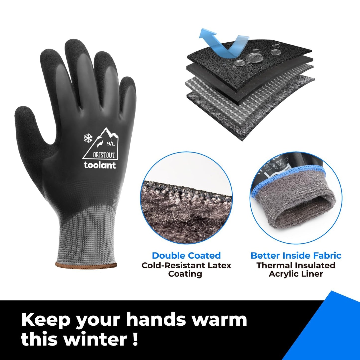 Waterproof Winter Gloves Thermal Work Gloves for Cold Weather Touchscreen