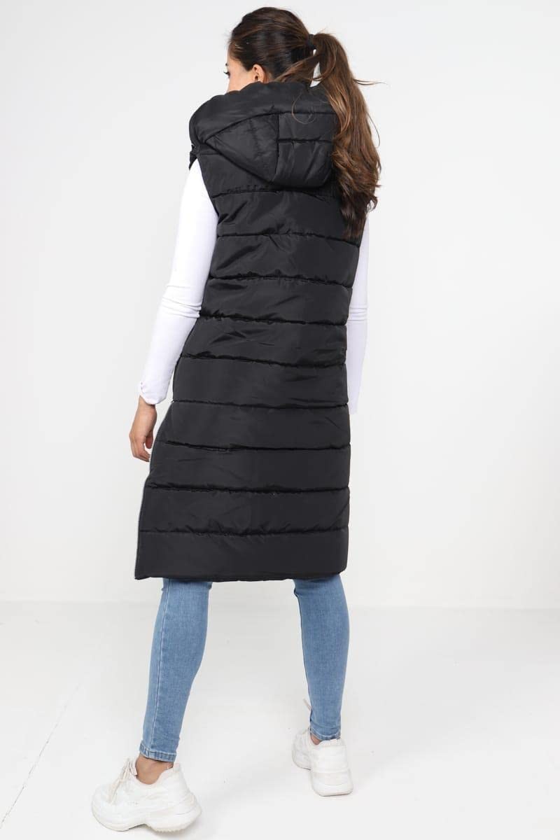 Top Fashion18 Ladies Padded Gilet Longline Hooded Jacket Quilted Winter Wear -L