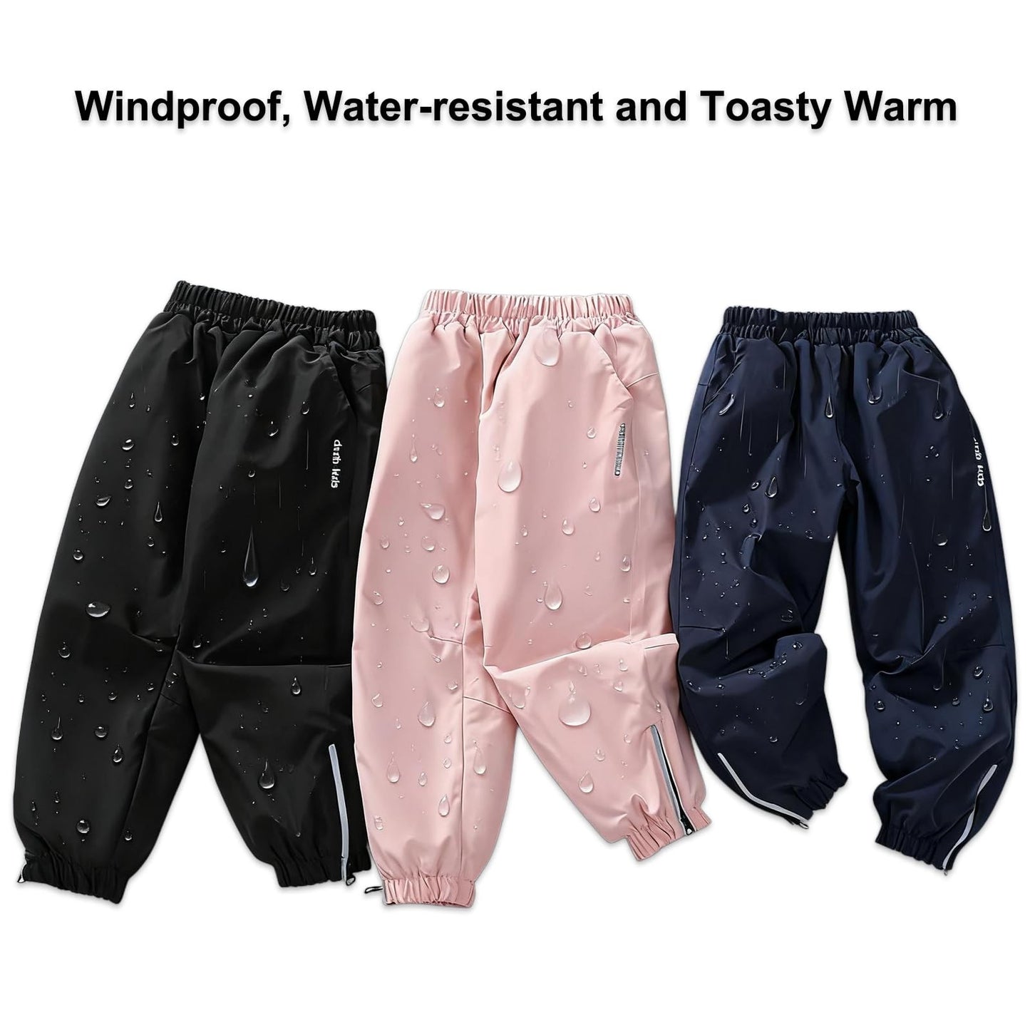 Kids Waterproof Trousers Fleece Lined Winter Snow Pants – Black 150/9-10 Exemaba