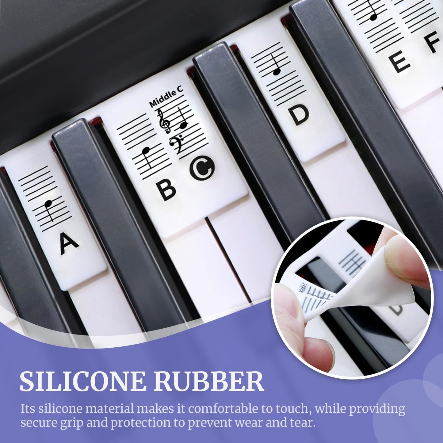 Piano Removable Piano Keyboard Note Labels to Key Keyboards Silicone Black 61Key
