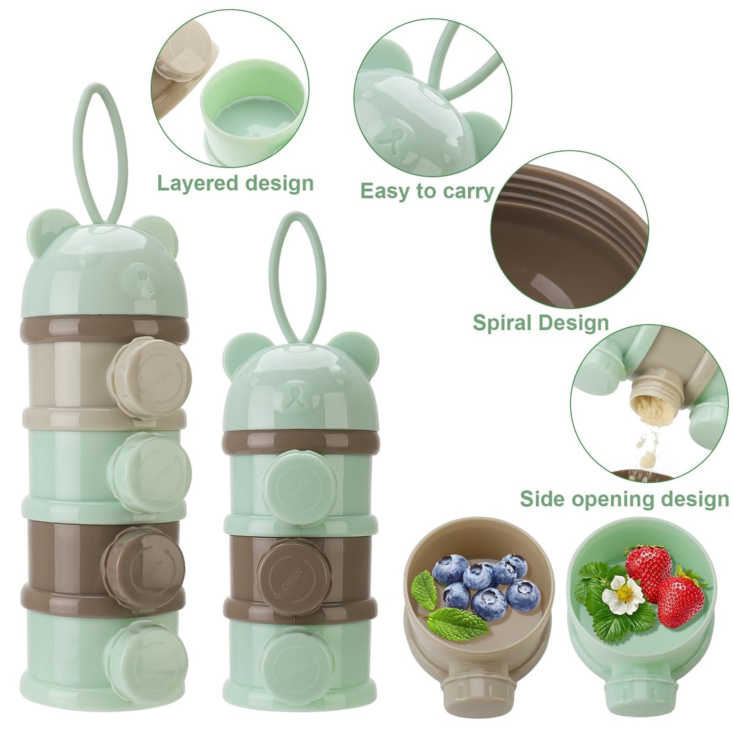 Portable Baby Milk Powder Dispenser with 4 Layers Twist-Lock Compartments 270ml