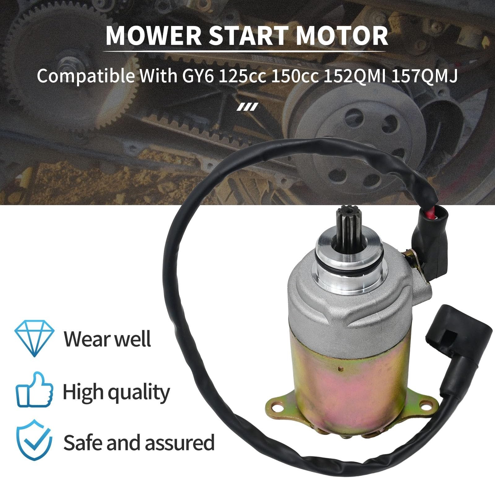Motorcycle Starter Motor Replacement for GY6 125cc 150cc Scooters & ATVs - Black
