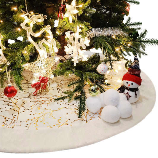 Leisuremix Christmas Tree Skirt 90cm Gold White Xmas Tree