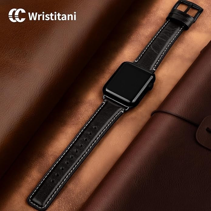 Leather Strap for Apple Watch Compatible 49mm-40mm – Genuine Leather, Black