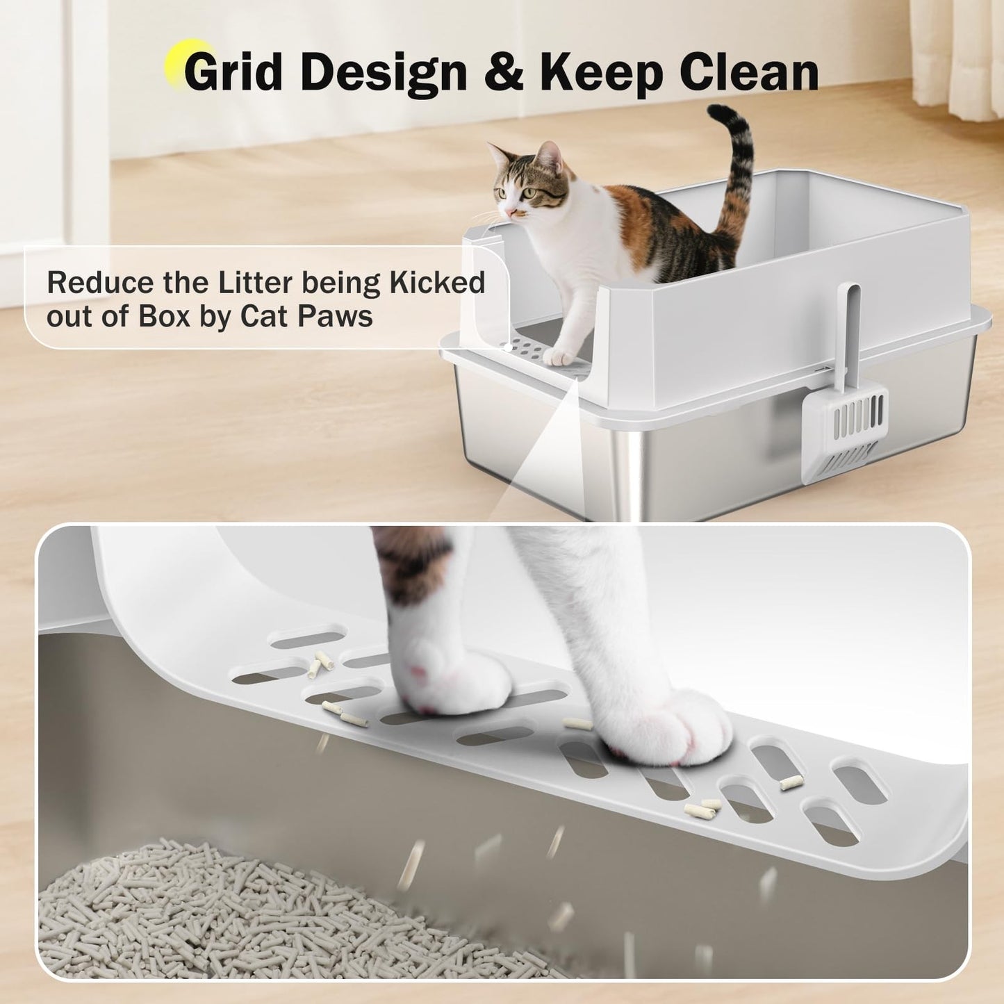 MIXJOY XL Stainless Steel Cat Litter Tray with Lid 37 L Extra Large Metal Box