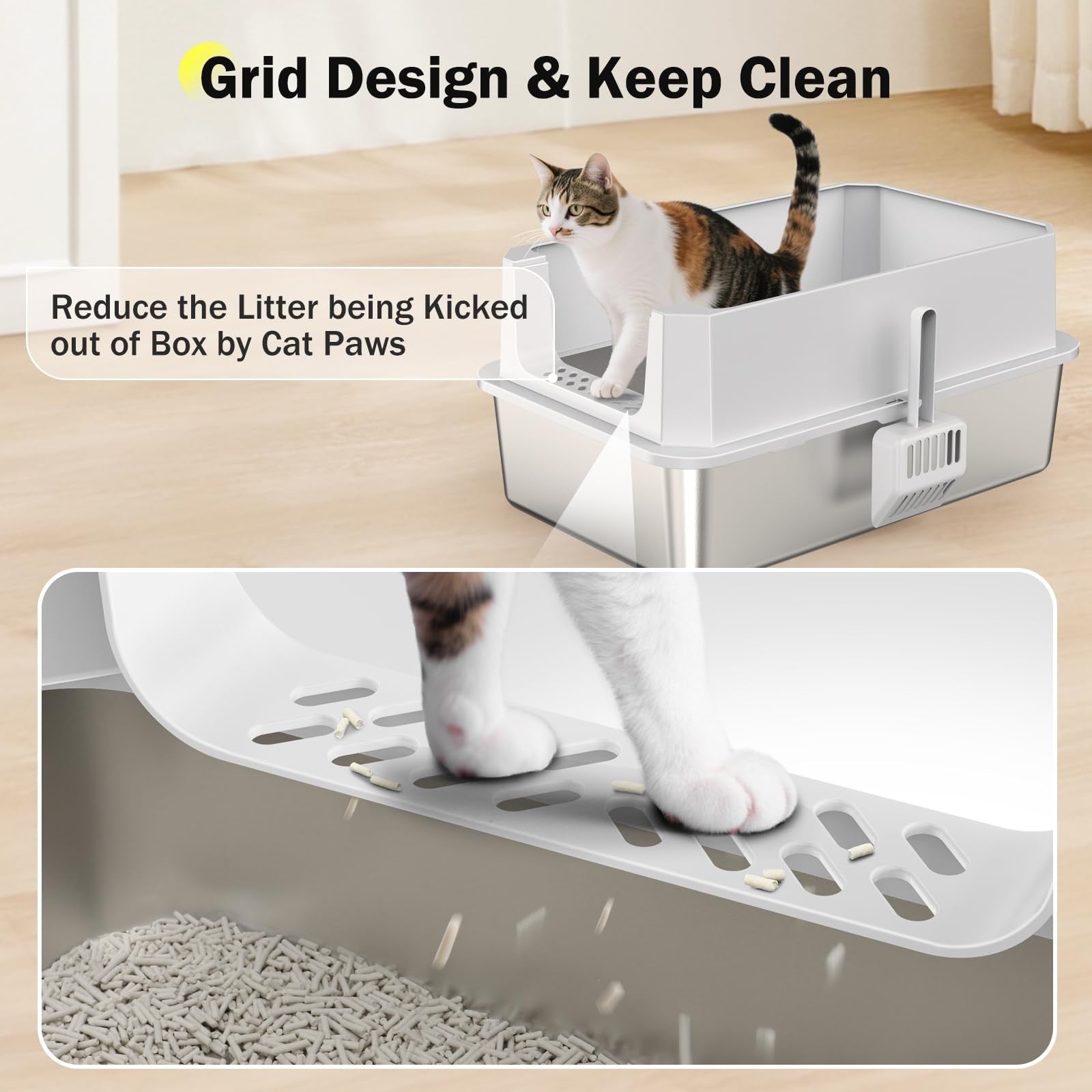 MIXJOY XL Stainless Steel Cat Litter Tray with Lid 37 L Extra Large Metal Box