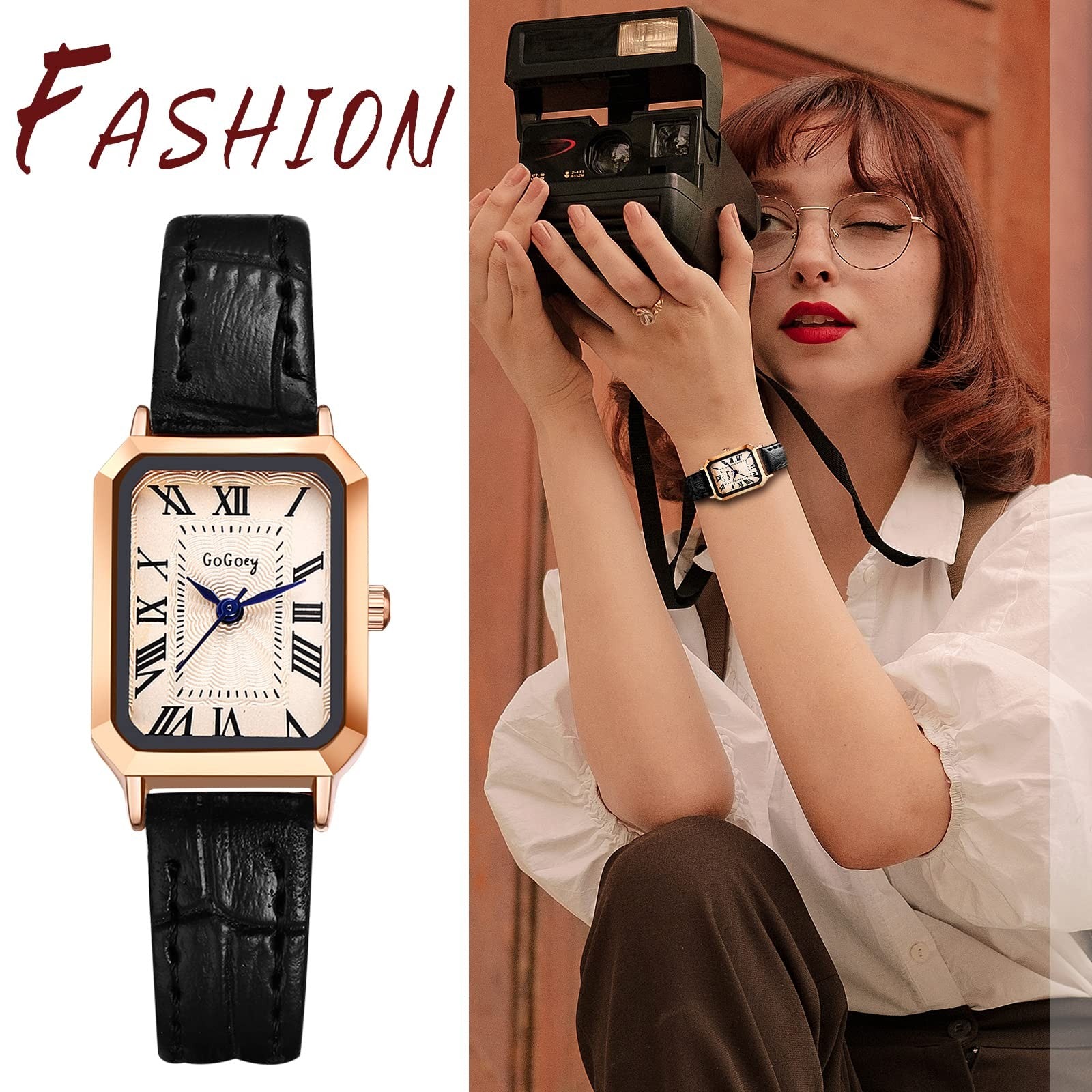 Avaner Women's Square Watch, Leather Strap Quartz