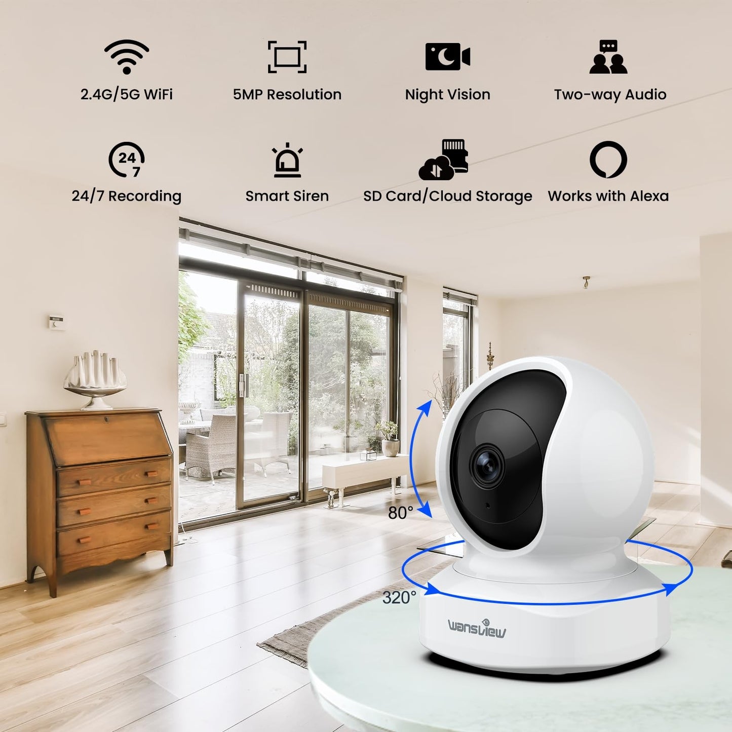 Wansview Pet Camera, Dog Camera, 5MP 5Ghz Dual-band WiFi