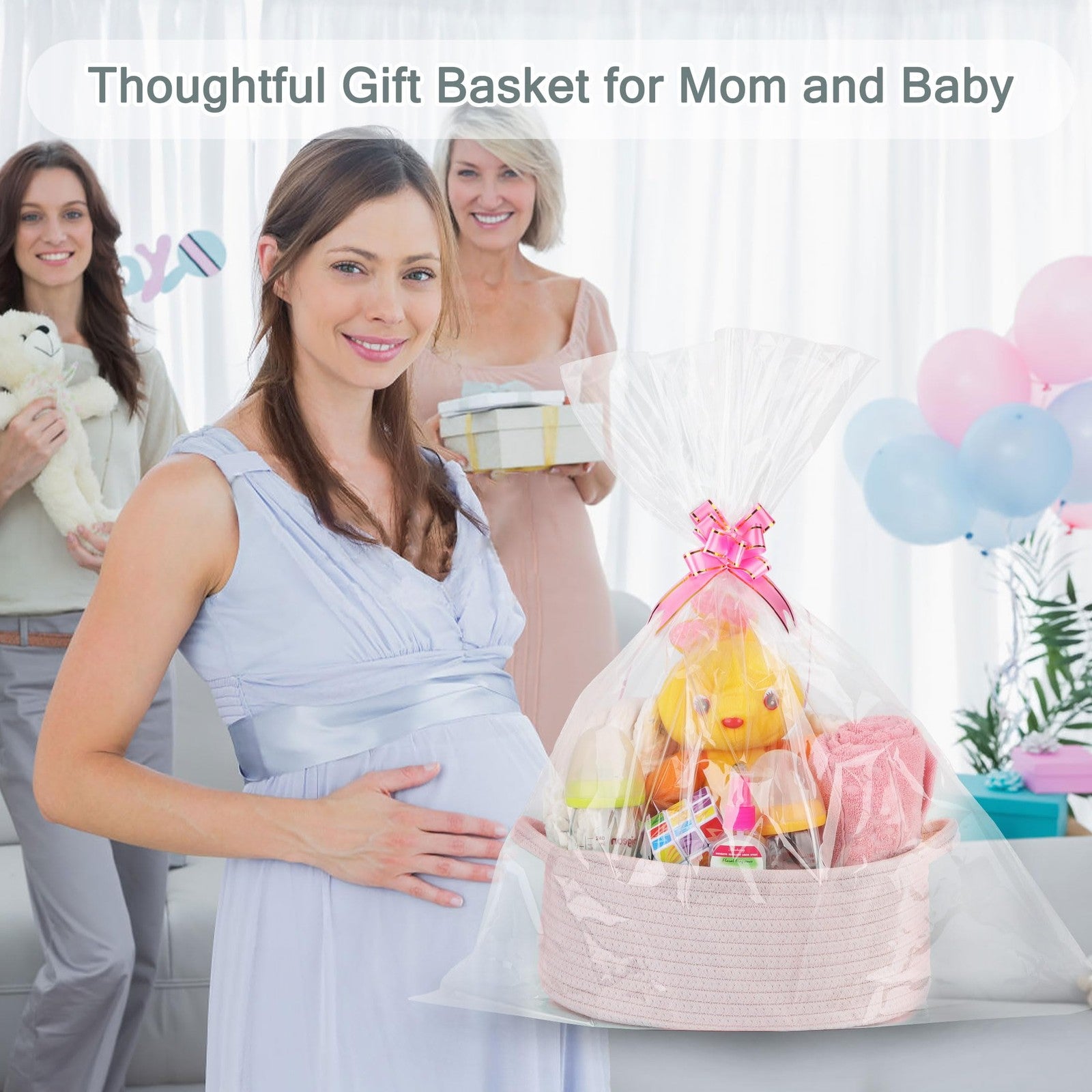 Small Woven Cotton Rope Storage Basket Nursery Organiser with Gift Bags & Ribbon
