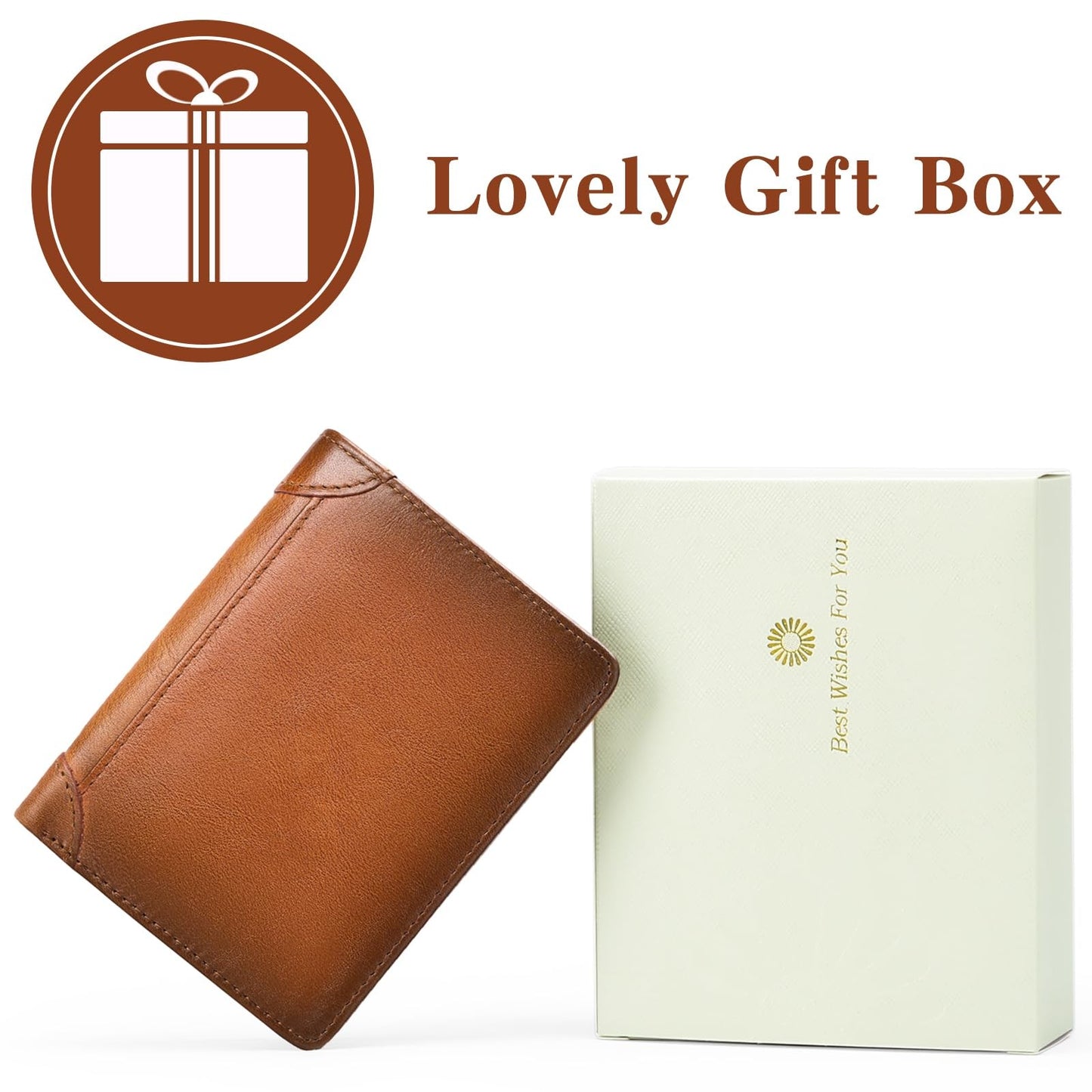 Mens Wallets RFID Blocking Genuine Leather Slim Wallets for Men with 2 ID Window