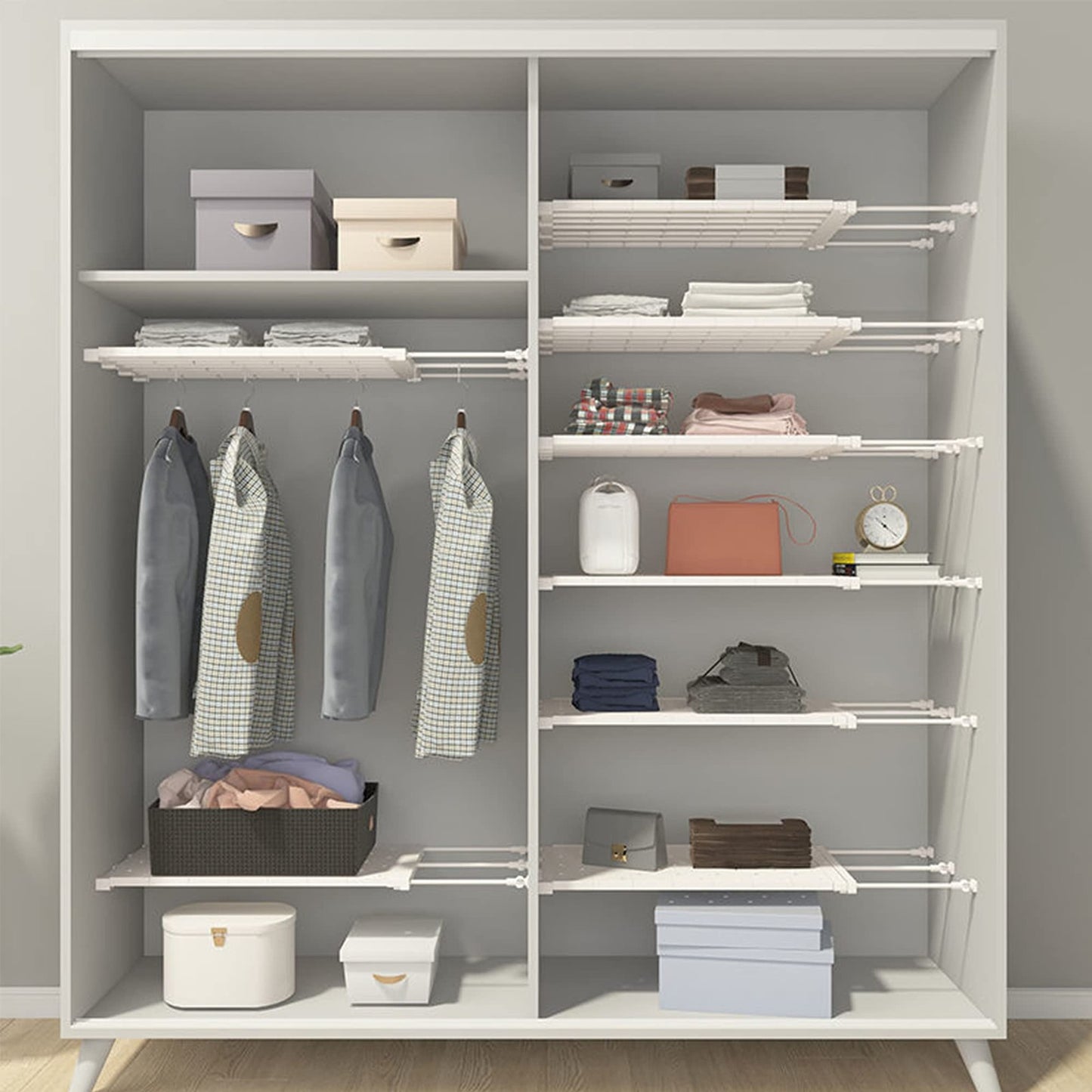 Adjustable Closet Shelf Storage Rack – White 24-60cm