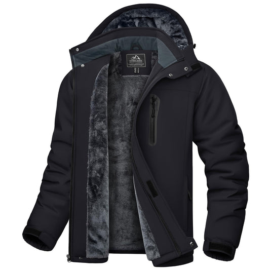 Winter Waterproof Jacket with Hood Fleece Ski Jacket – Black L