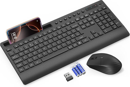 Wireless Keyboard and Mouse Combo, FullSize 2.4GHz Quiet Keyboard with WristRest
