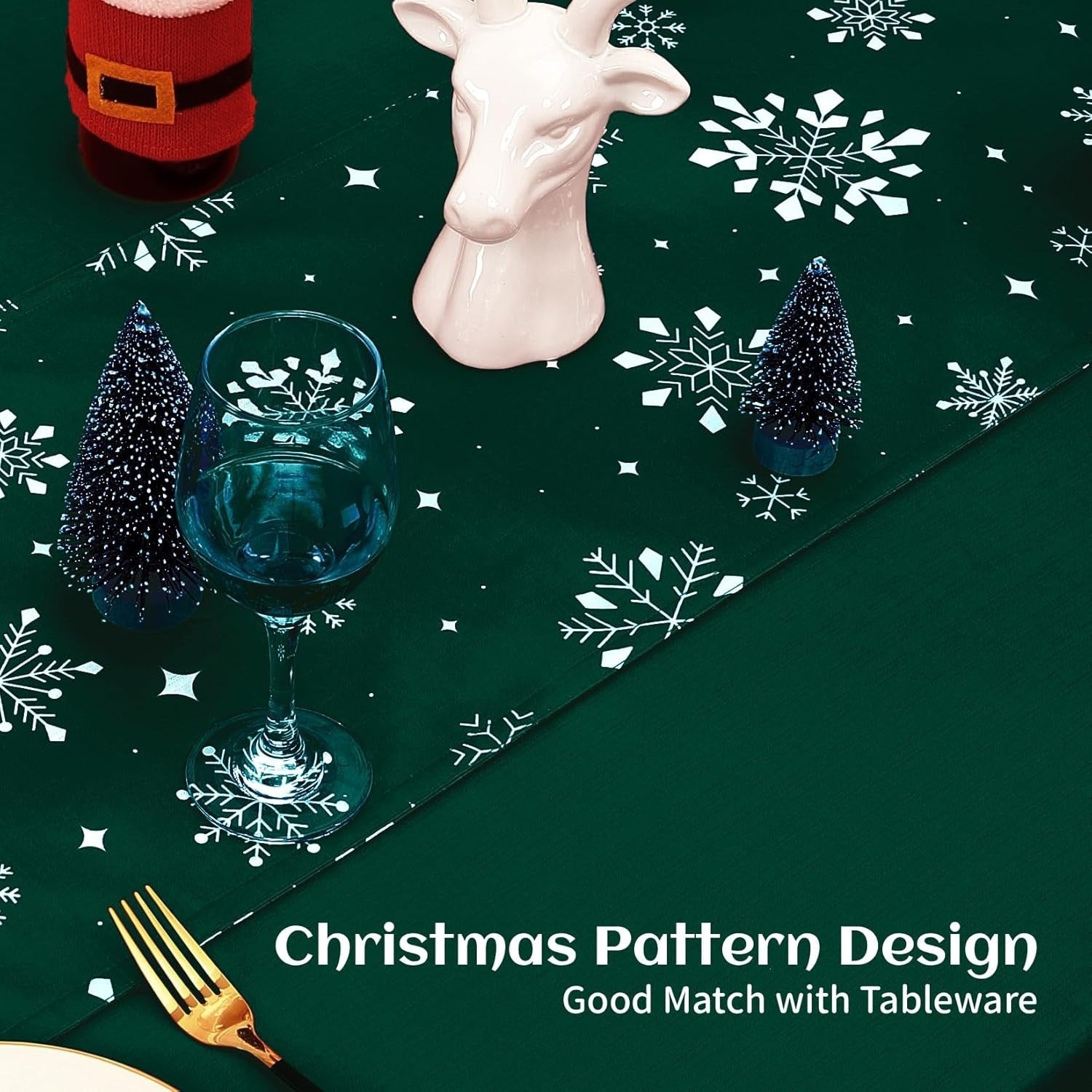 Christmas Table Runner Snowflake Waterproof - Green - Hapterouse