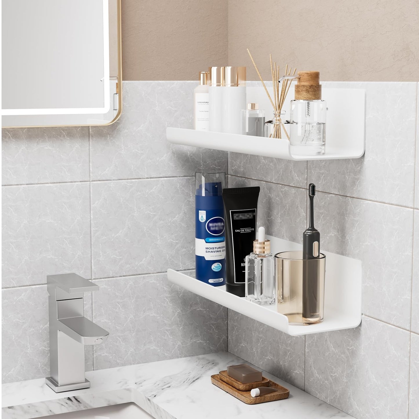 White Floating Shelves Set of 2 Wall Mounted for Display  - WELDUN