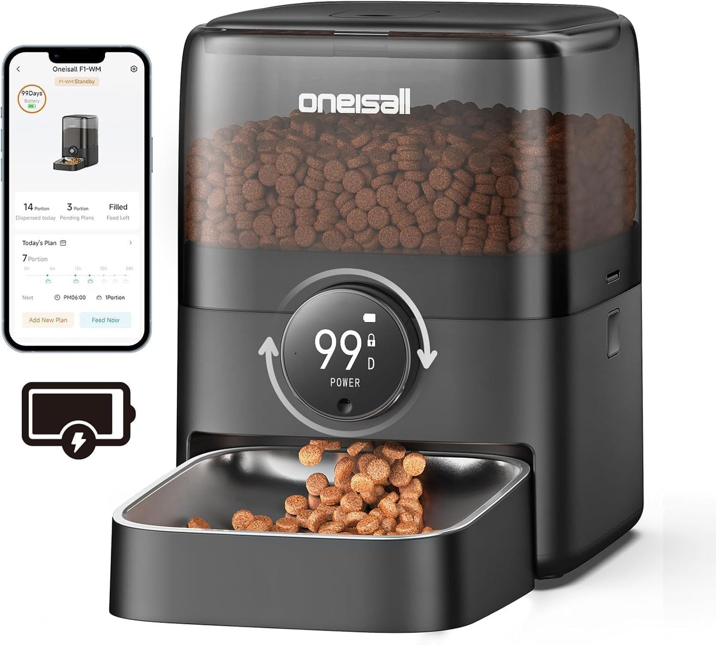 Oneisall 3L Battery Operated Automatic Cat Feeder