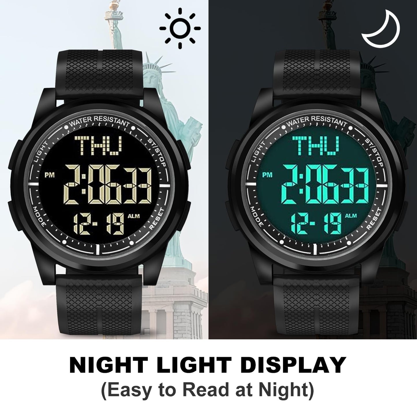 WIFORT Digital Watches for Men with Wide-Angle Display & Backlight, Waterproof