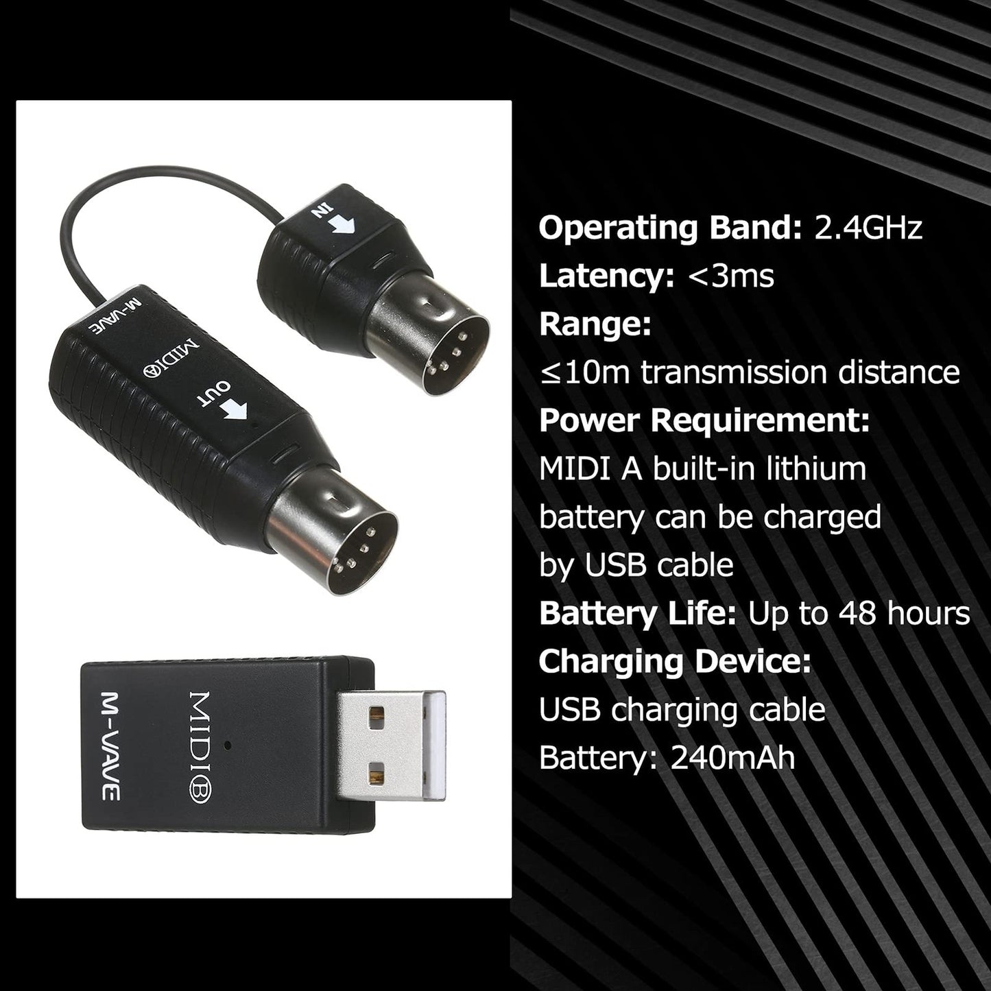 SHUAIGUO MS1 Mini Wireless MIDI Transmission System Adapter – Black