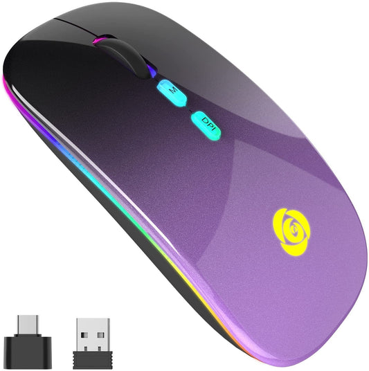 Bluetooth Wireless Mouse with Type-C Receiver Rechargeable 2.4G USB Portable