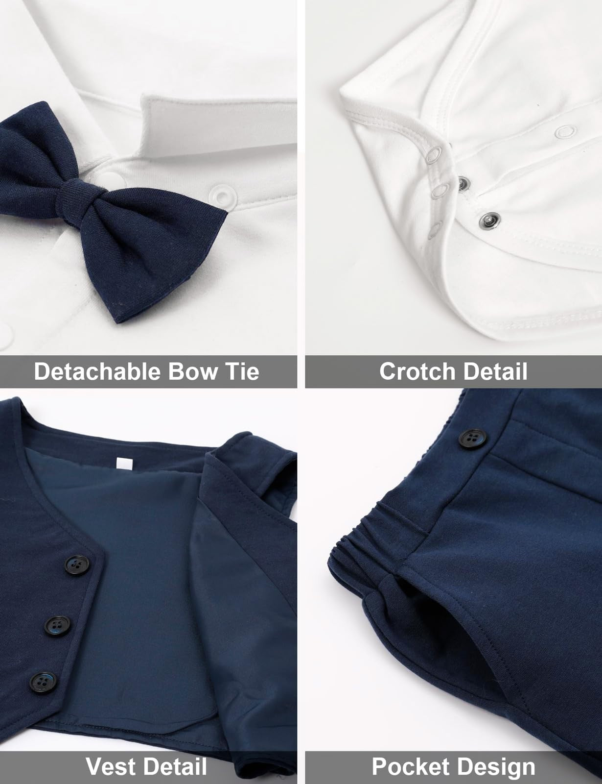 Baby Boy Wedding Bodysuit Suit Set Long Sleeve – Dark Navy 12-18 months