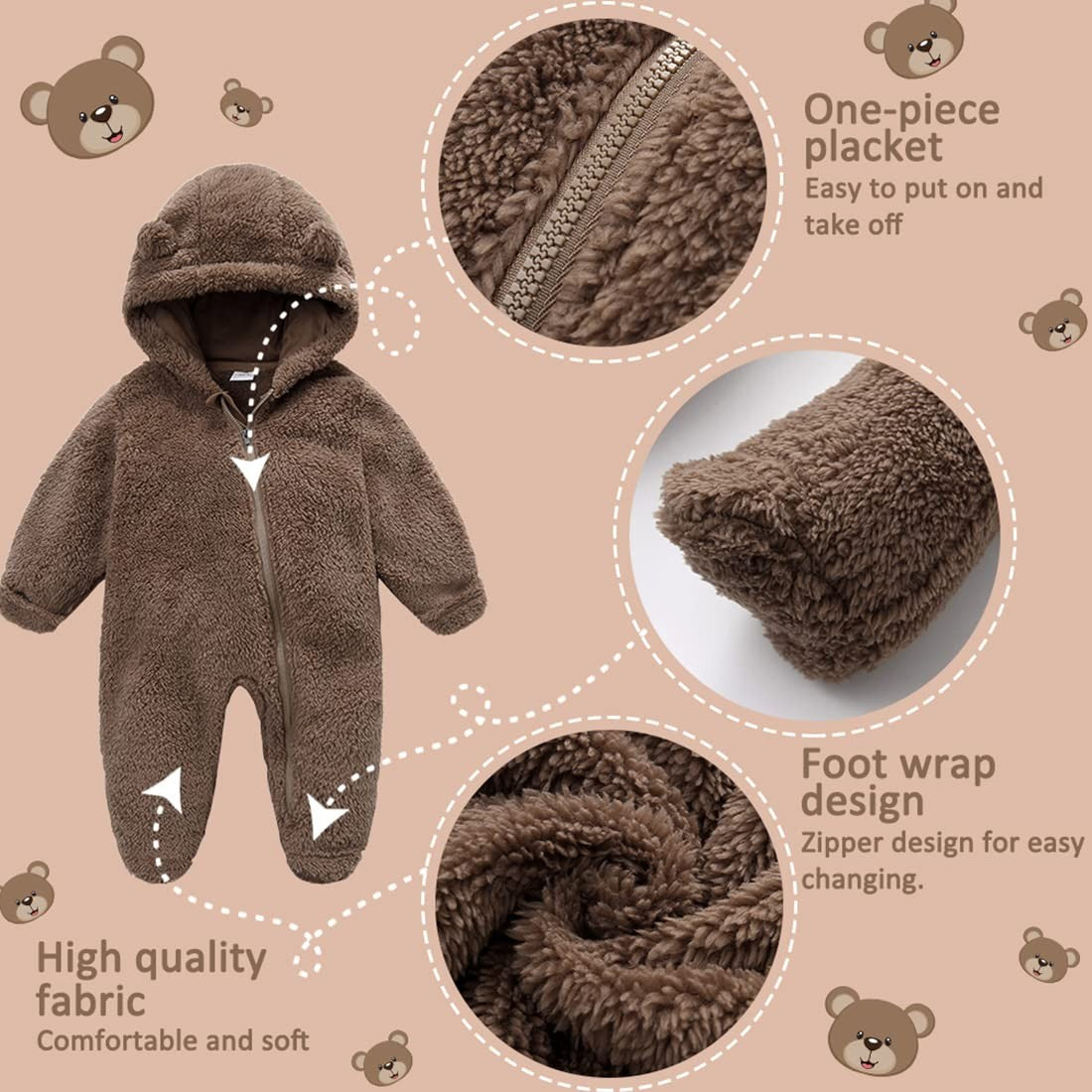 Fairy Baby Baby Snowsuit, Newborn Infant Baby Hooded Romper Fleece Snowsuit