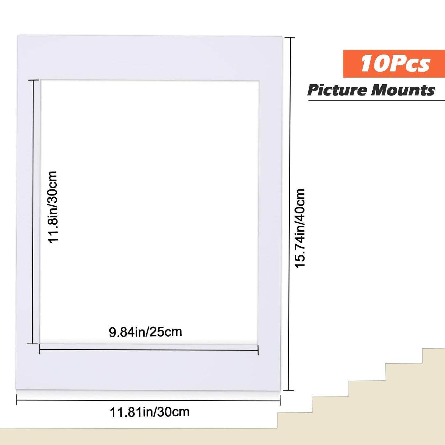 30x40cm Picture Mounts Acid-Free for 25x30cm Frames, 10-Pack White Photo Mounts