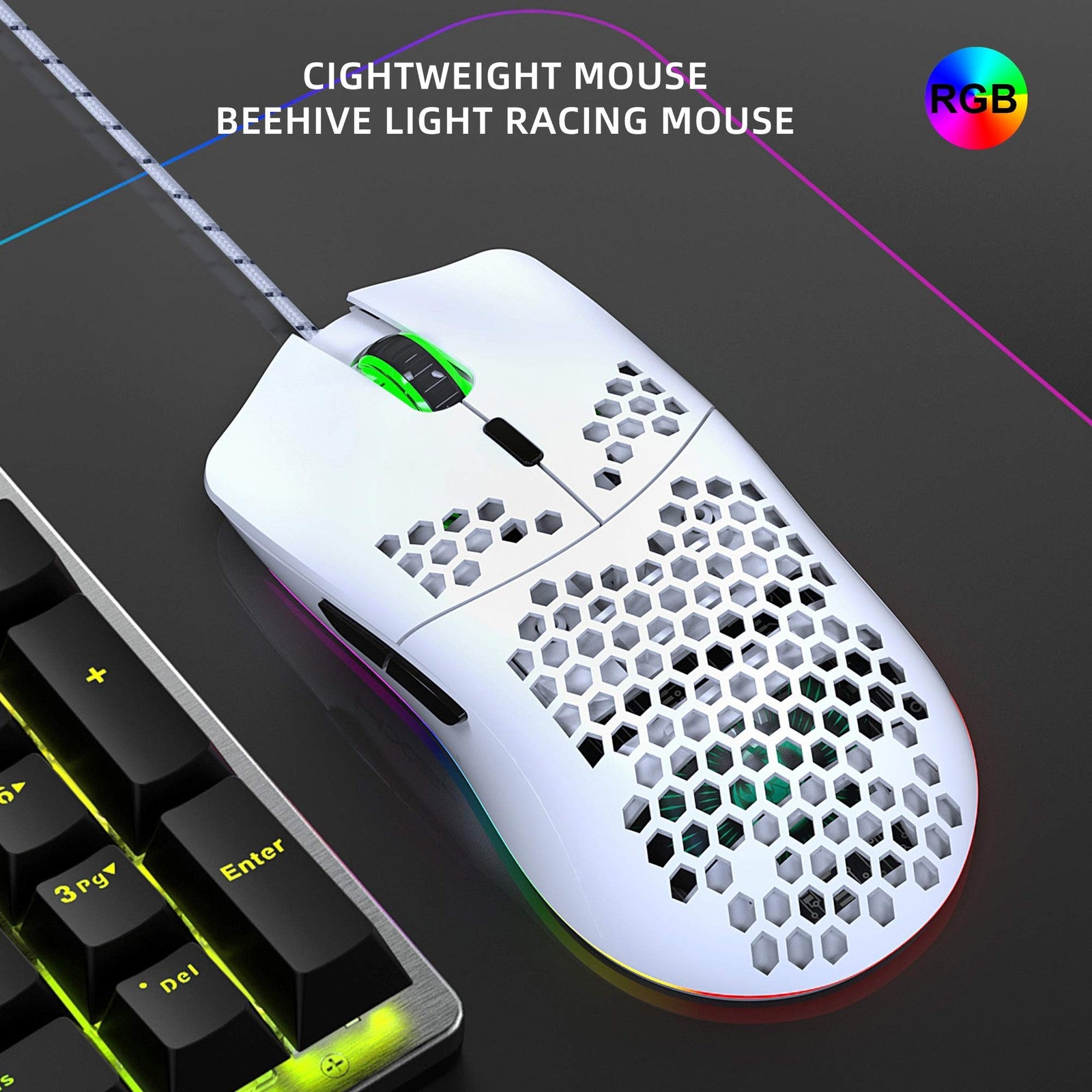 Wired Gaming Mouse, J900 6 RGB Lighting 6400 DPI