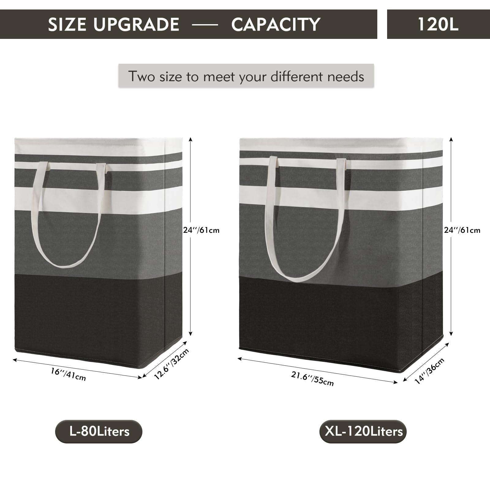 120L 2-Pack Freestanding Laundry Basket with Extended Handle, Collapsible Large