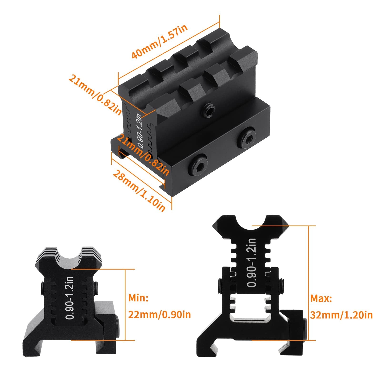 ToopMount Picatinny Riser Mount Rail Adjustable Height 0.9-1.2" Optic RiserMount