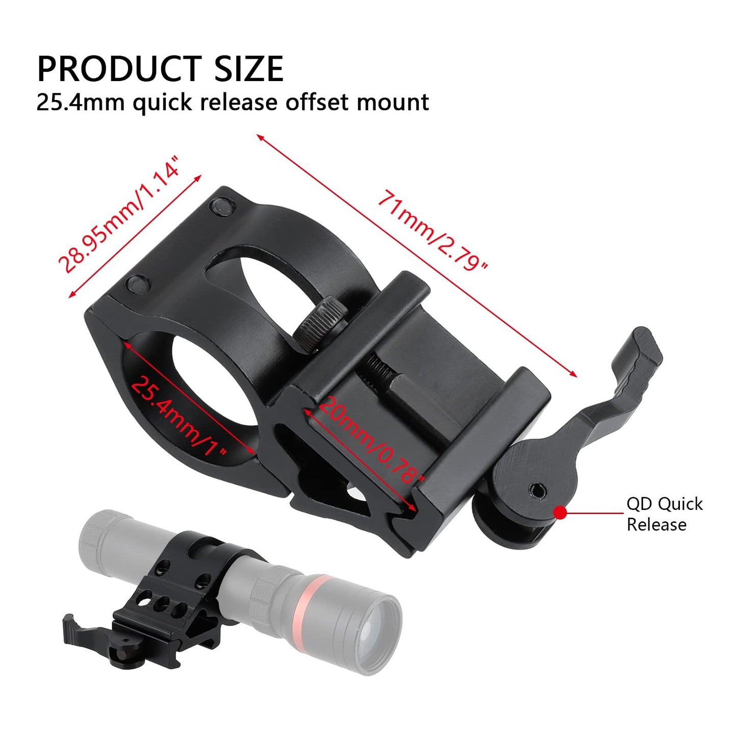Ring Mount 25.4mm Angled Offset Low Profile QD Picatinny Rail for Flashlight