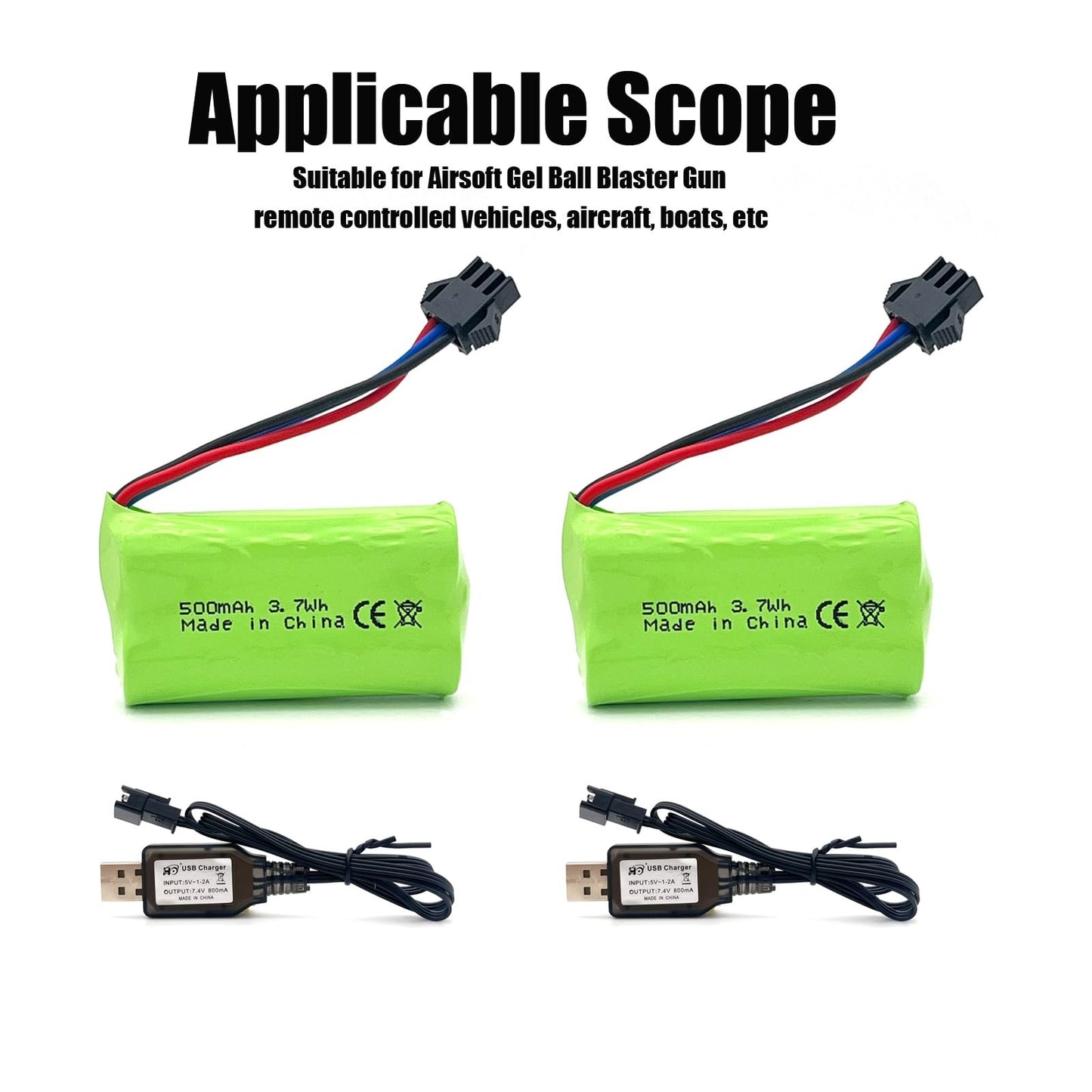 7.4V 500mAh SM-3P Plug 2S Li-ion Battery  USB Charger for RC Car Remote Control