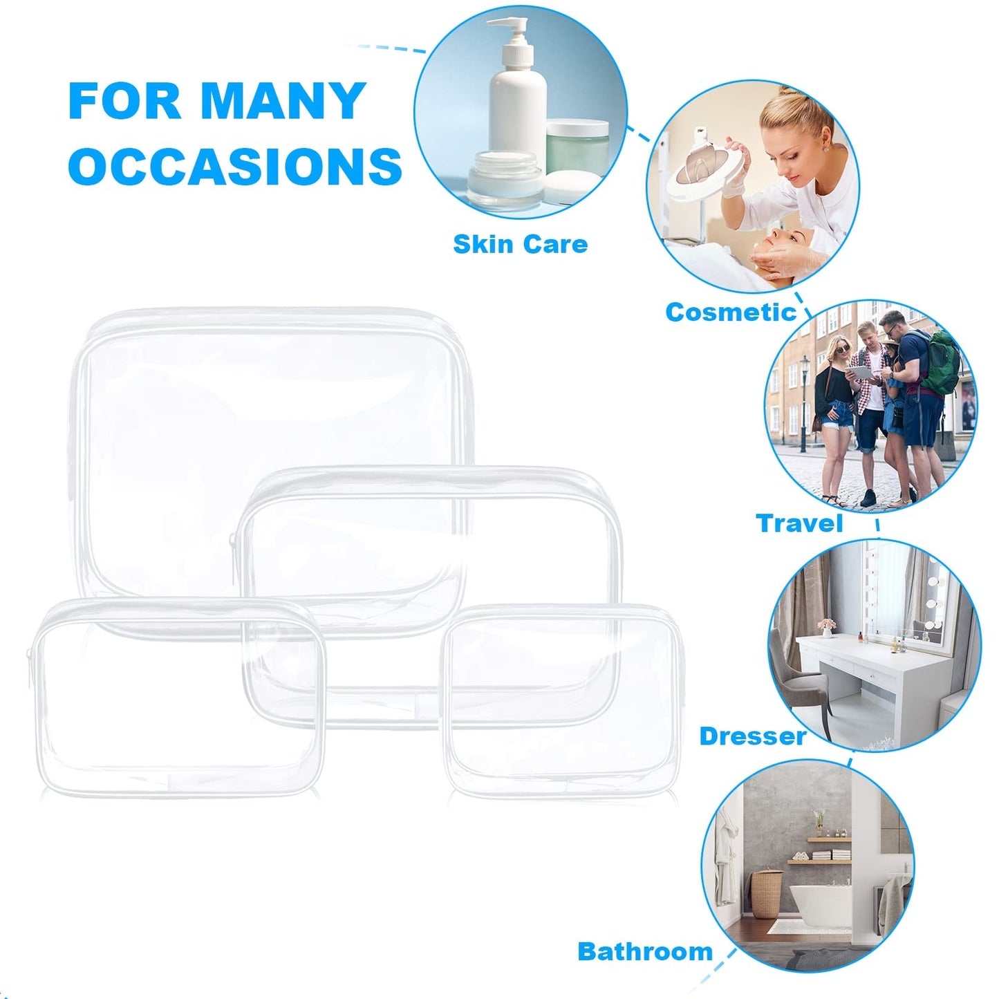 Aucuu Clear Toiletries Bag, 4 Pack PVC Waterproof Toiletries
