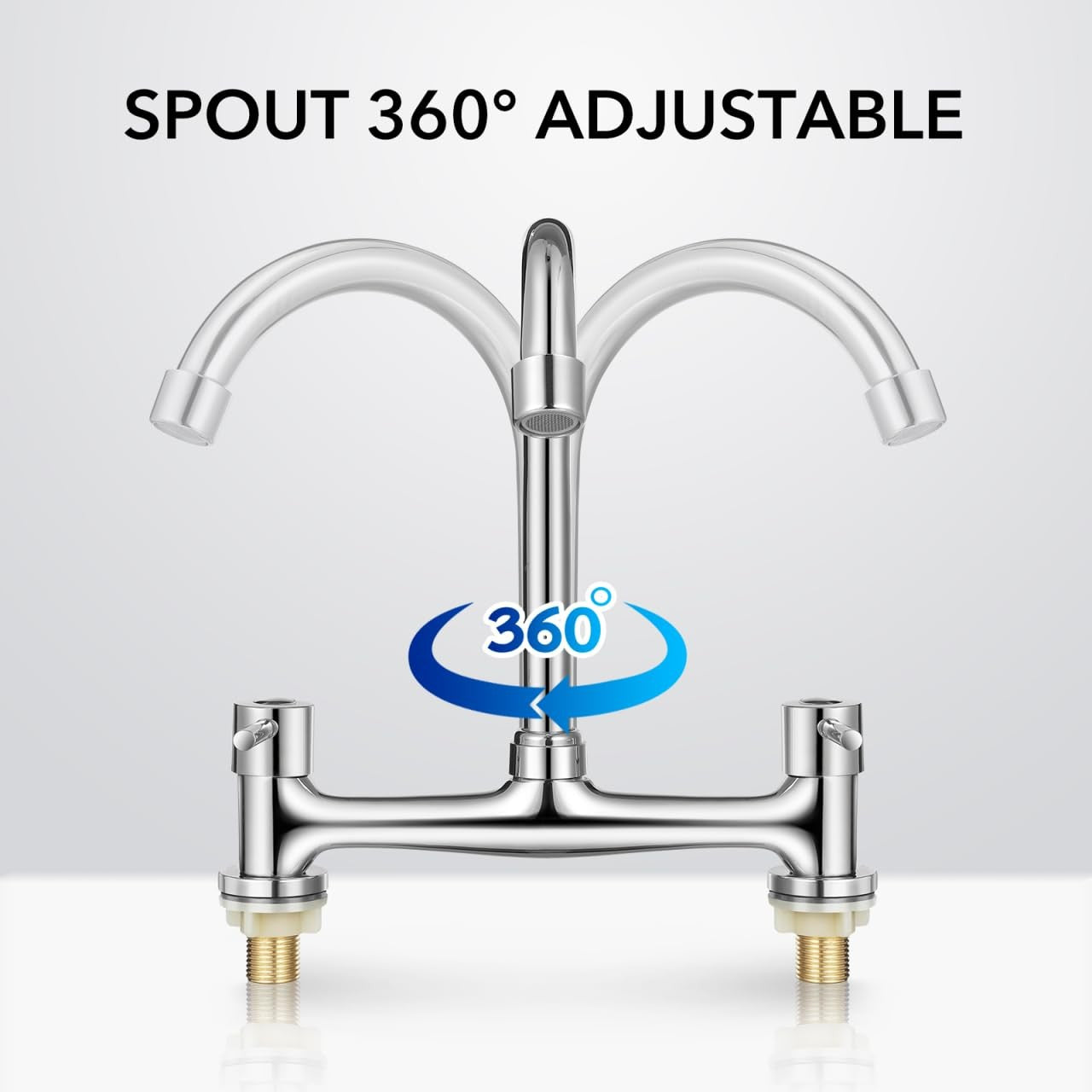 Hemobllo Double Mixer Tap Bathroom Sink Bridge Kitchen Double hole 360° Swivel