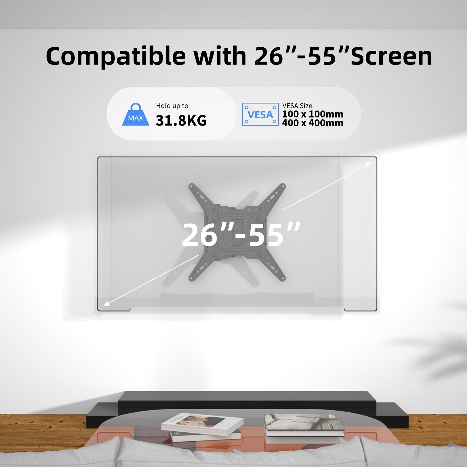 TV Wall Bracket Tilt, Swivel TV Wall Mount for Most 26-55 inch flat curved TV