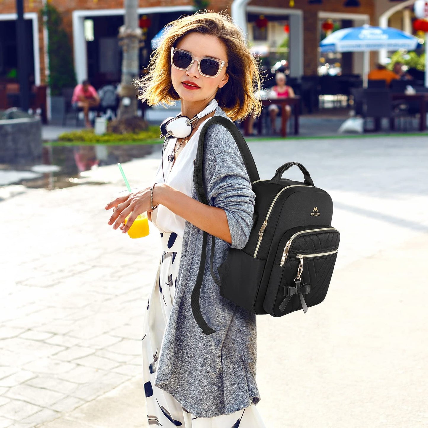 Women’s Small Backpack Lightweight with USB Charging Port – Black 2pcs Set