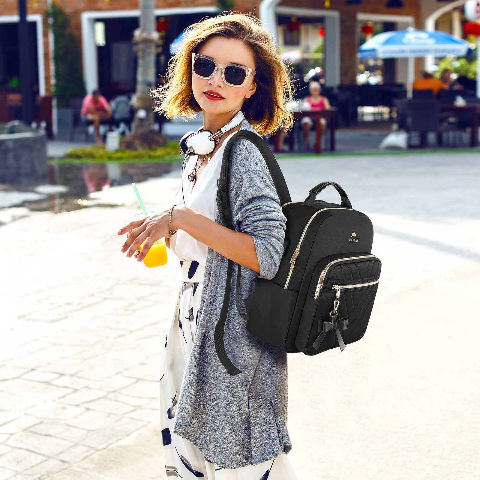 Women’s Small Backpack Lightweight with USB Charging Port – Black 2pcs Set