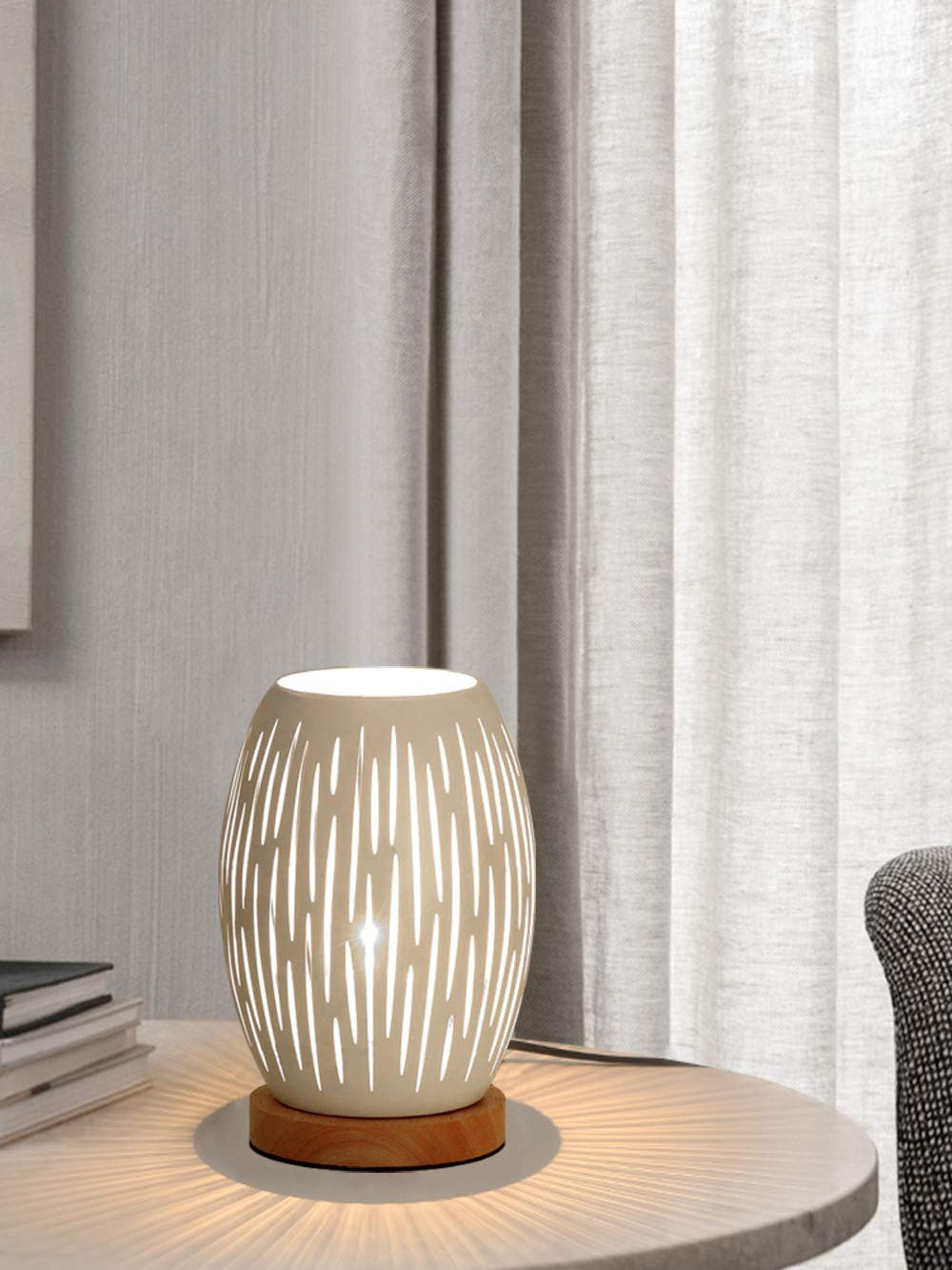 Metal Lampshade Bedside Table Lamp Wooden Base Bedroom Lamp Decorative