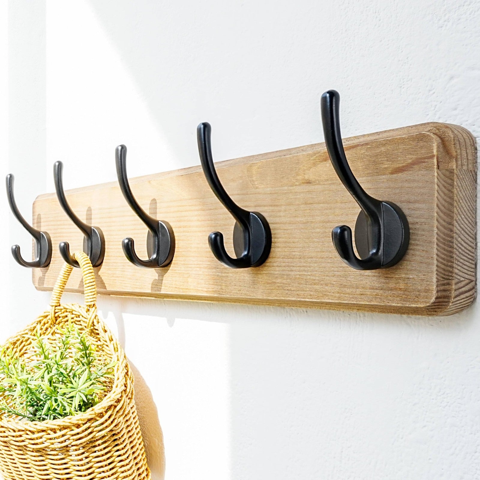 Heavy-Duty Wooden Coat Rack 5 Double Hooks Wall Mounted